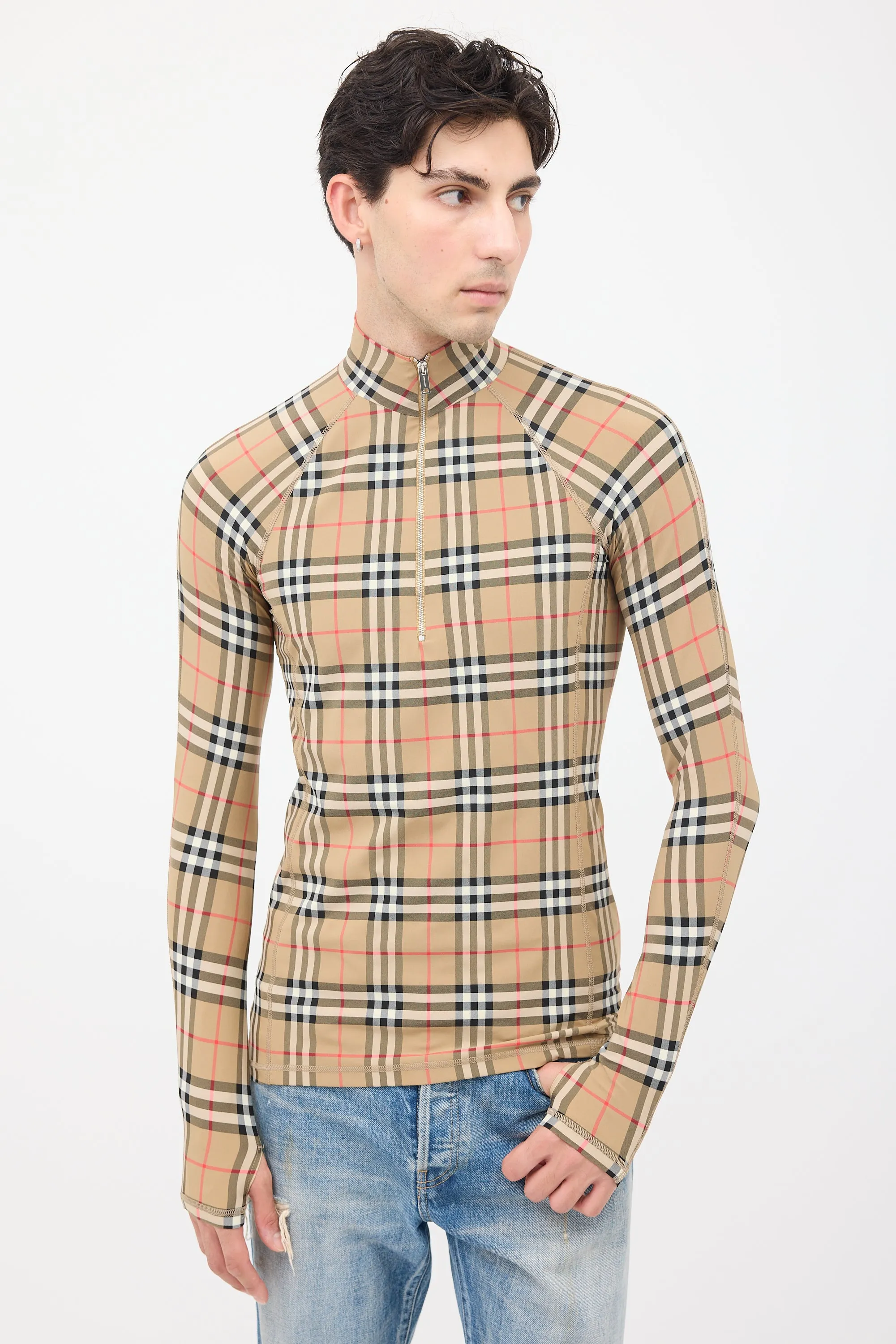 Brown & Multi Nova Check Half Zip Top