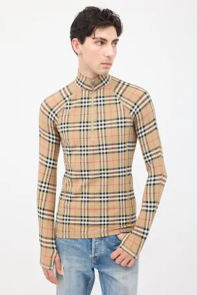 Brown & Multi Nova Check Half Zip Top