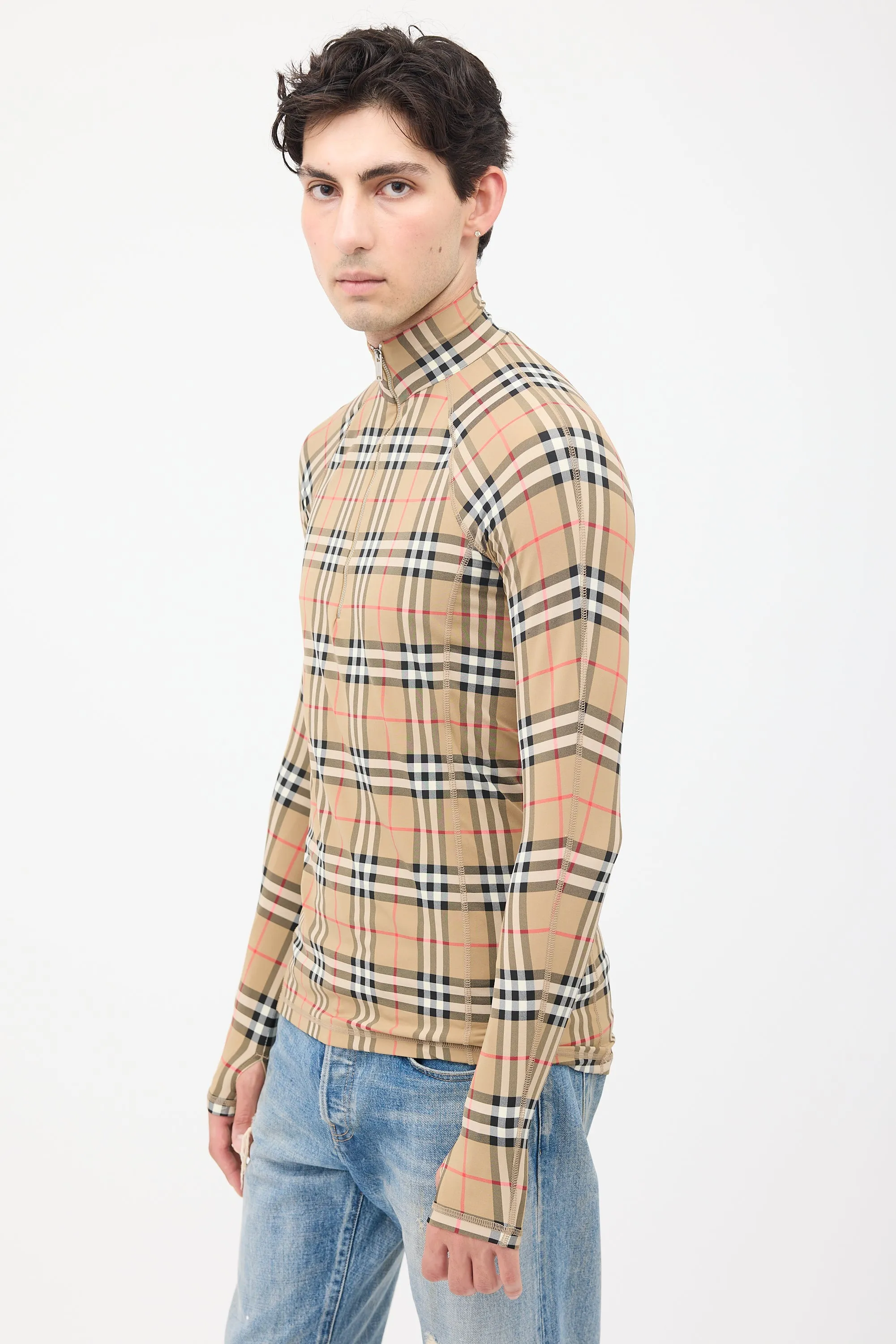 Brown & Multi Nova Check Half Zip Top