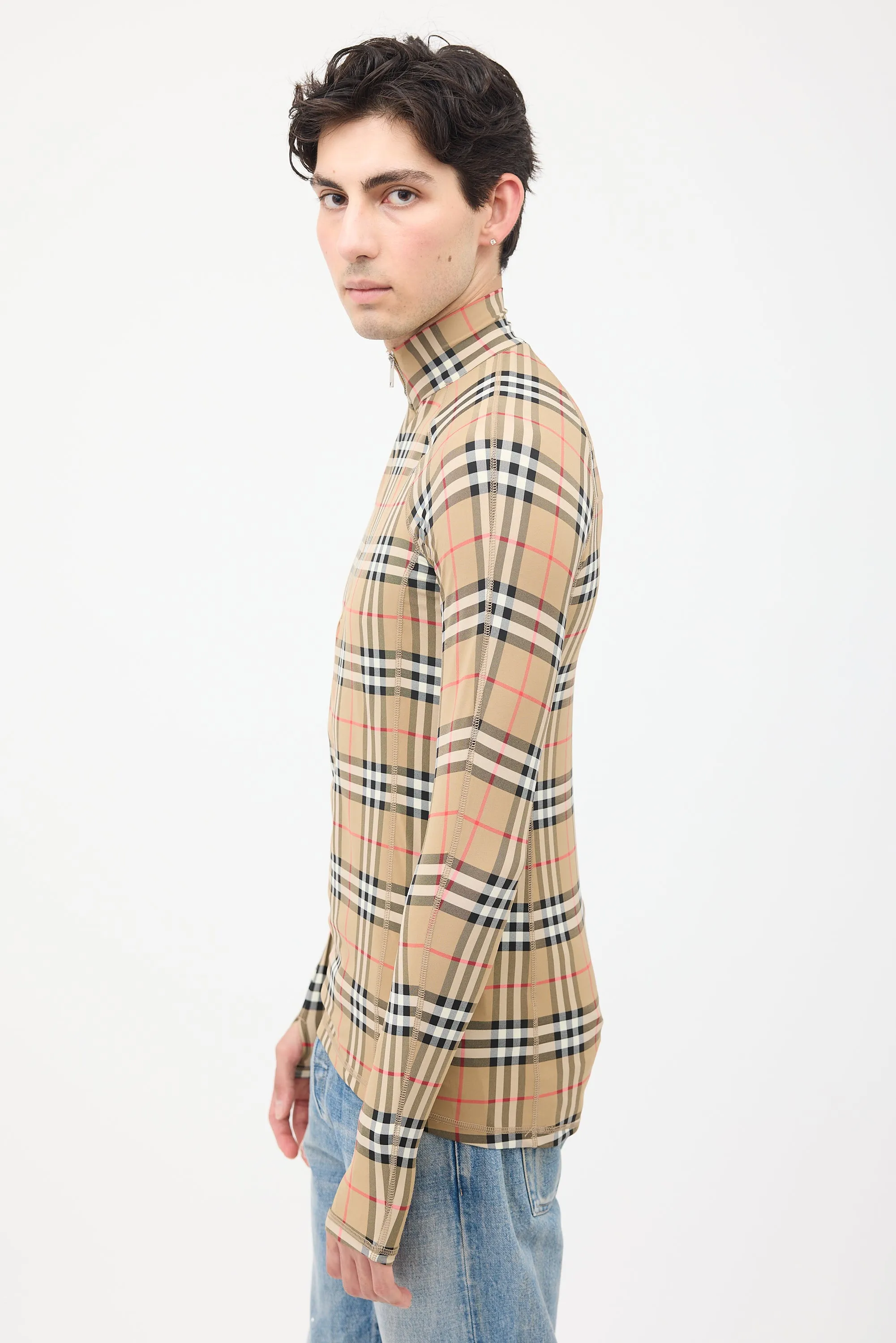 Brown & Multi Nova Check Half Zip Top