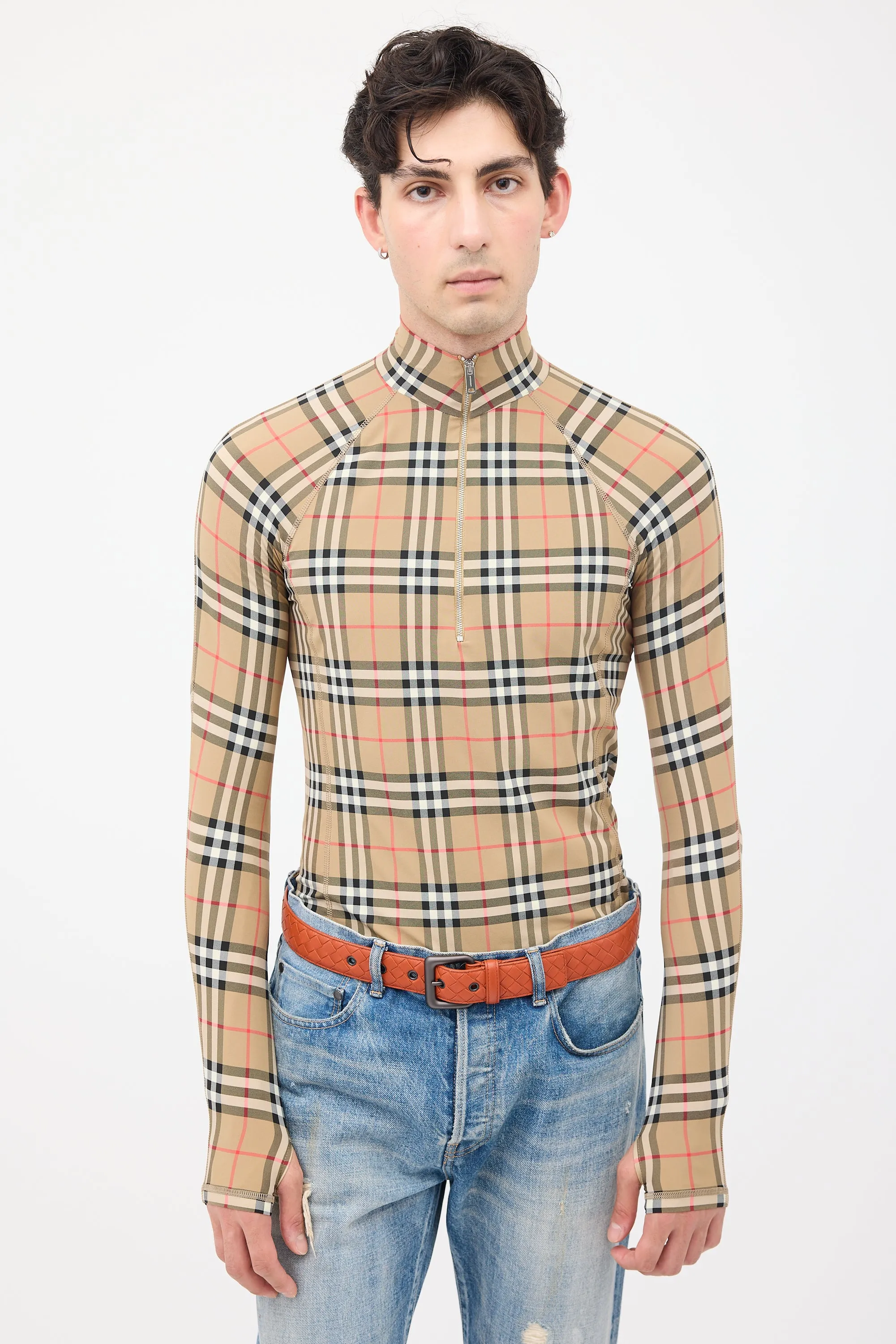 Brown & Multi Nova Check Half Zip Top