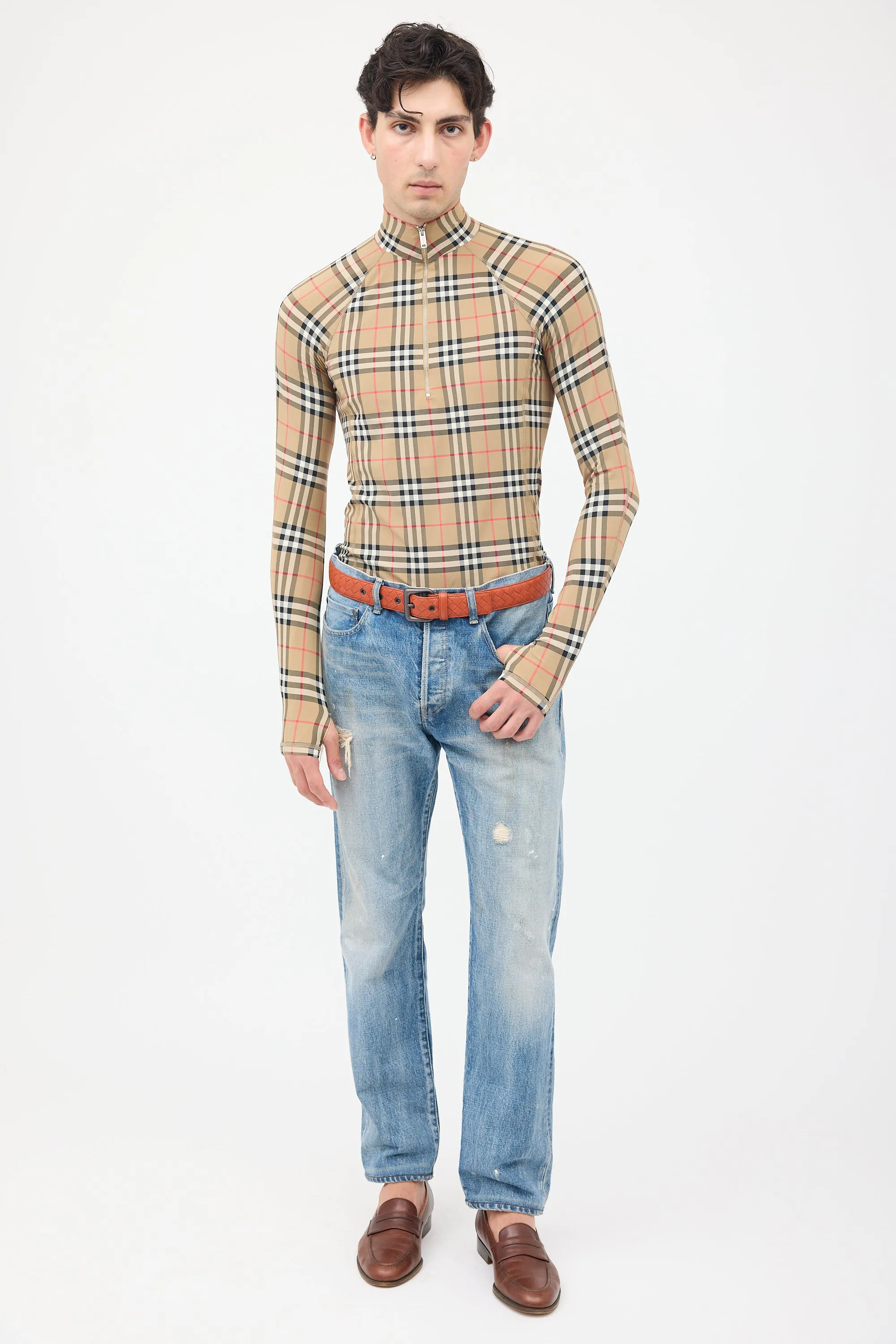 Brown & Multi Nova Check Half Zip Top