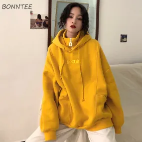Hoodies Women Hooded Plus Velvet Thicker Long Sleeve Oversize Letter Embroidered Womens Hoodie Harajuku Korean Style Trendy Chic