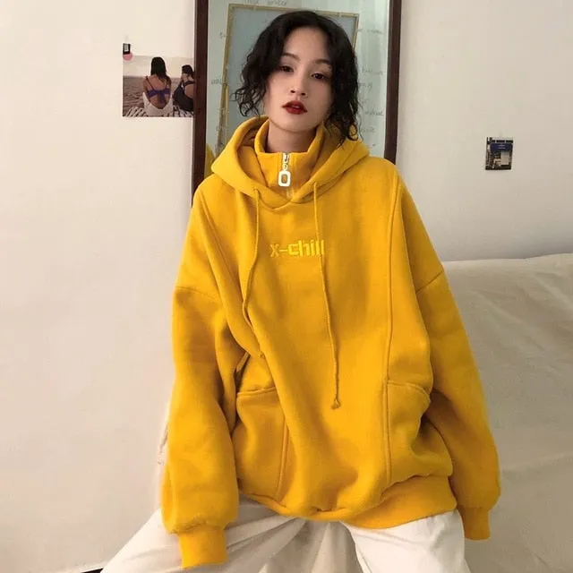 Hoodies Women Hooded Plus Velvet Thicker Long Sleeve Oversize Letter Embroidered Womens Hoodie Harajuku Korean Style Trendy Chic