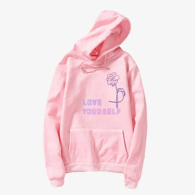 Love Yourself  kpop hoodies Enjoy loving your own kpop ladies hoodie! Bangtan boy with hat sweatshirt Love Yourself Sweatshirt,